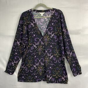 Christopher & Banks Top Women’s XL Floral Purple Lagenlook Cardigan Button